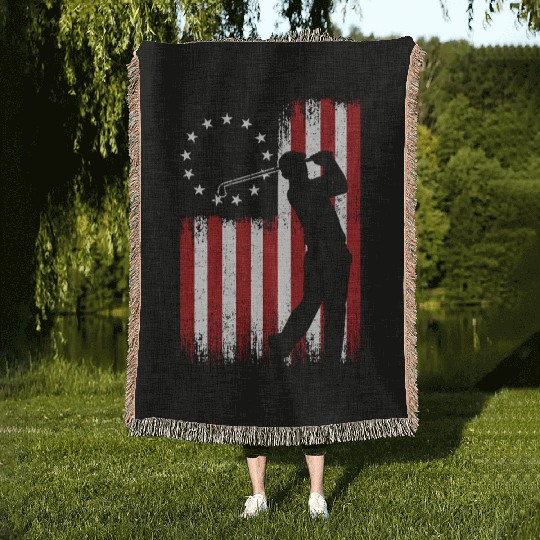 American Flag Golf USA Flag Woven Blankets