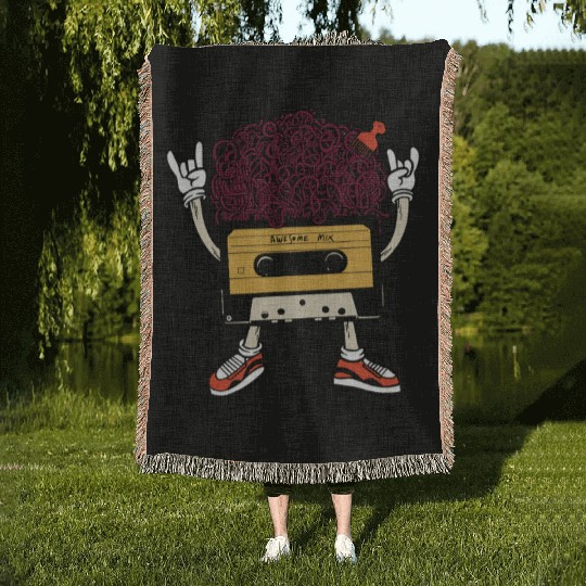 Vinyl Cassette Hairdo Illustration Woven Blankets