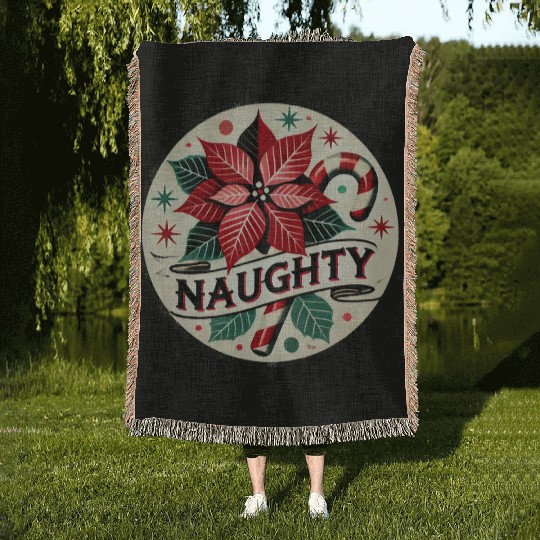 Festive Poinsettia Naughty Holiday Design Woven Blankets