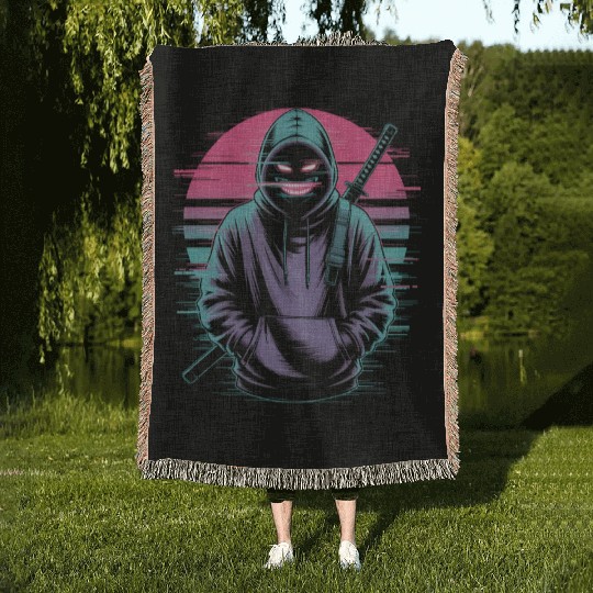 Glitch Ninja Katana Streetwear Futuristic Woven Blankets