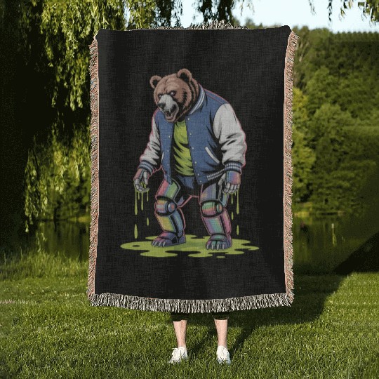 Cyber Toxic Grunge Bear Streetwear Futuristic Woven Blankets