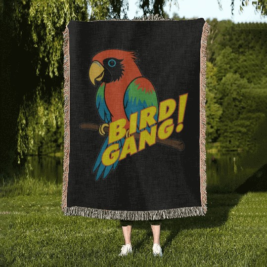 Bird Gang Parrot Cartoon Sticker | Tropical Funny  Woven Blankets