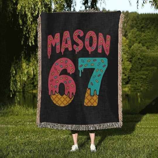 Mason 67 Ice Cream Cute Meme Six Seven Woven Blankets