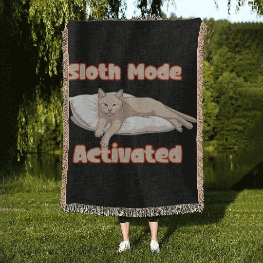 Sloth Mode Activated Cat in Hammock Woven Blankets