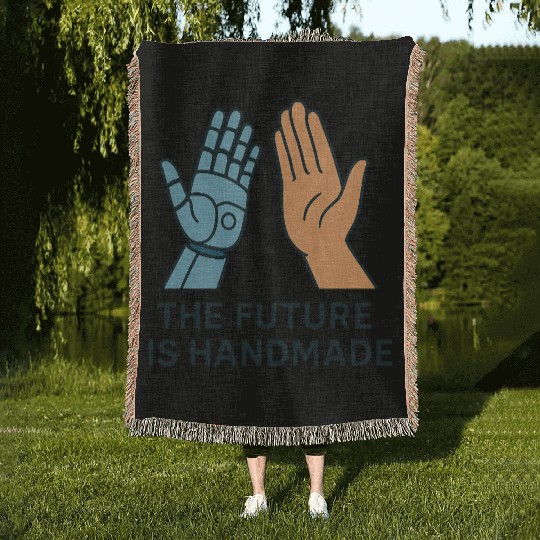 The Future Is Handmade – Human & Robot High Five T Woven Blankets