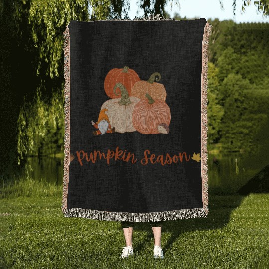 Autumn Pumpkin Harvest Illustration Woven Blankets