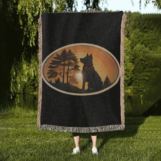 Sunset Wilderness Wolf Silhouette Woven Blankets