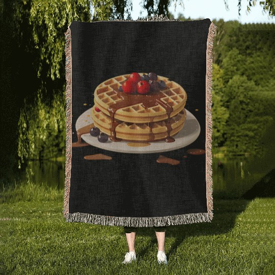Chocolate Drizzled Berry Waffles Design Woven Blankets