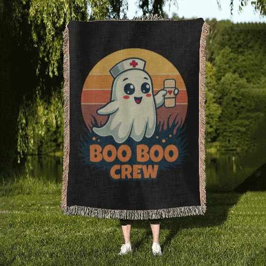 Halloween Boo Boo Crew Cute Ghost Nurse Doctor Woven Blankets
