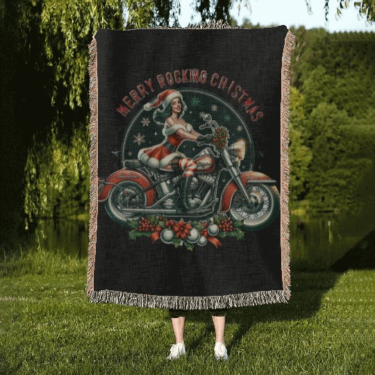 Rocking Christmas Girl Woven Blankets
