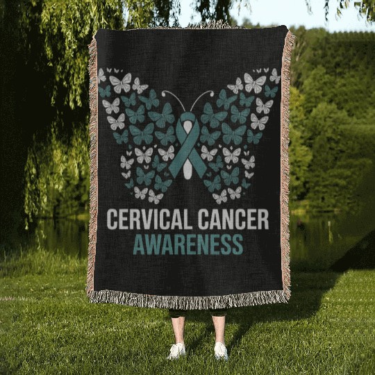 Cervical Cancer Awareness Butterfly Design Woven Blankets