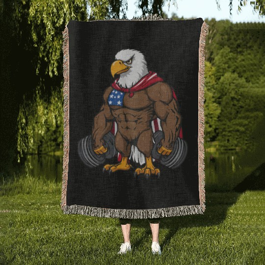 Patriotic Gym Eagle – Stars & Stripes Fitness Desi Woven Blankets