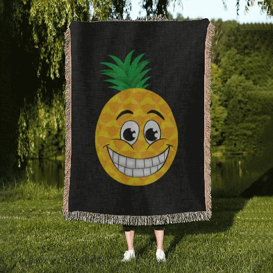 Happy cartoon pineapple sweet tropical summer Woven Blankets