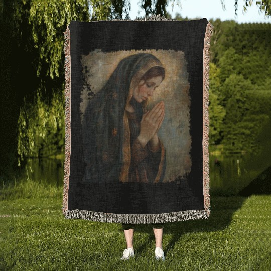 Saint Mary Praying Mother of Jesus Woven Blankets
