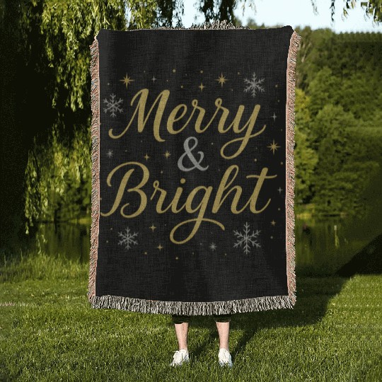 Festive Merry and Bright Holiday Design Woven Blankets