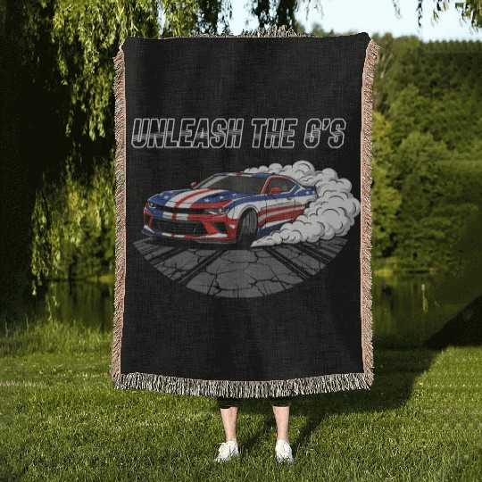 Patriotic American Muscle Car Woven Blankets