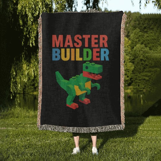 Master Builder T Rex Dinosaur Gift Idea  Woven Blankets