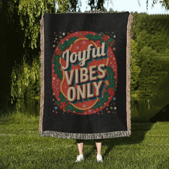 Festive Holiday Joyful Vibes Design Woven Blankets