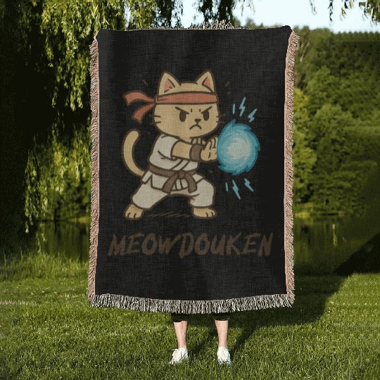 Meowdouken Street Fighter Woven Blankets