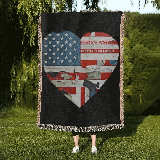 Democracy Defend It Or Lose It USA flag vintage  Woven Blankets