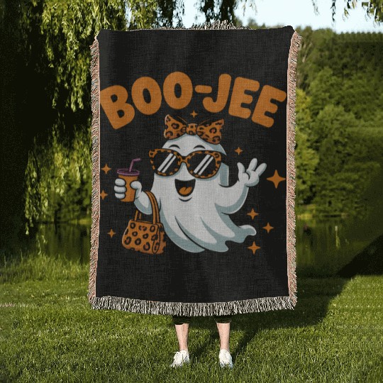 Boo-Jee Ghost Cute Leopard Print Halloween Boojee Woven Blankets