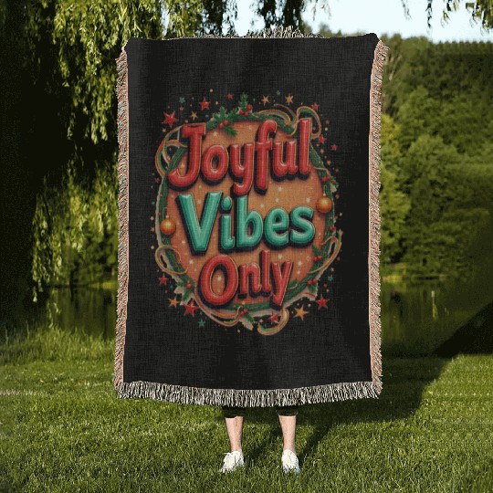 Festive Holiday Joyful Vibes Design Woven Blankets
