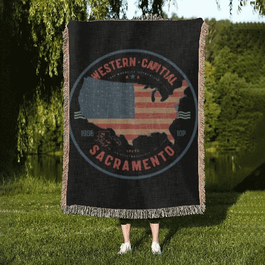 Western-Capital Sacramento Map Badge Woven Blankets