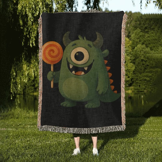 Whimsical Monster with Lollipop Woven Blankets