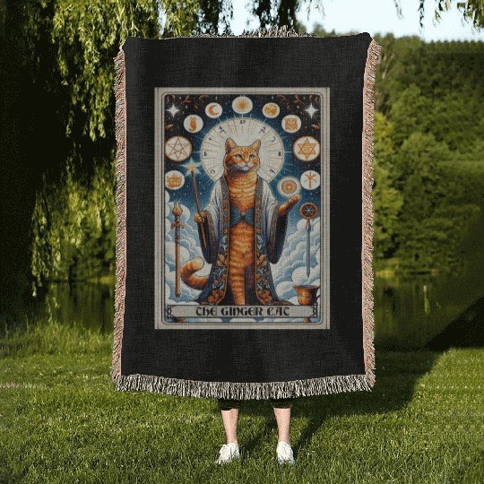 Orange The Ginger Cat Tarot Card Cat Woven Blankets