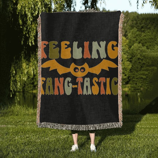 Feeling Fang-Tastic Funny Halloween Bat Woven Blankets