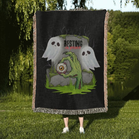 Spooky Graveyard with Ghosts and Eye Woven Blankets