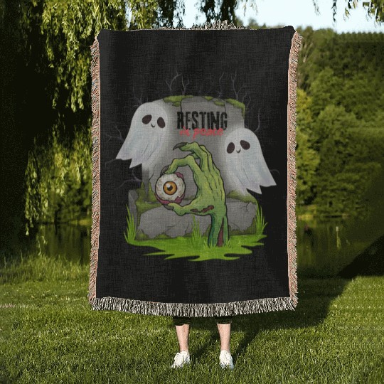 Spooky Graveyard with Ghosts and Eye Woven Blankets