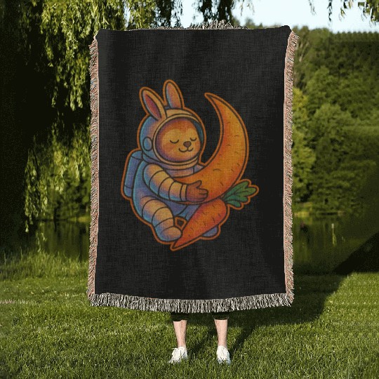 Adorable Moon Bunny with Carrot Woven Blankets