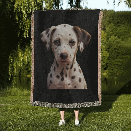 Dalmatian Puppy Portrait on Woven Blankets