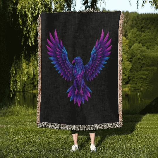 Vivid Blue-Purple Mythical Phoenix Woven Blankets