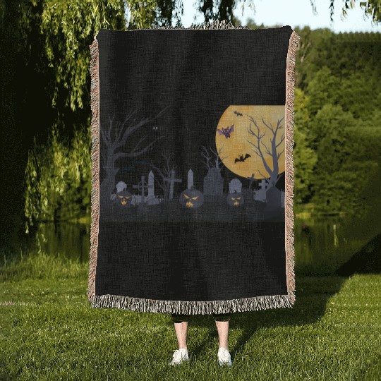 Trick-or-Treat Pumpkin Graveyard Woven Blankets