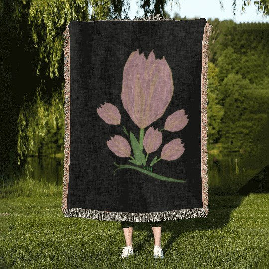 Elegant Pink Tulips  Illustration Woven Blankets