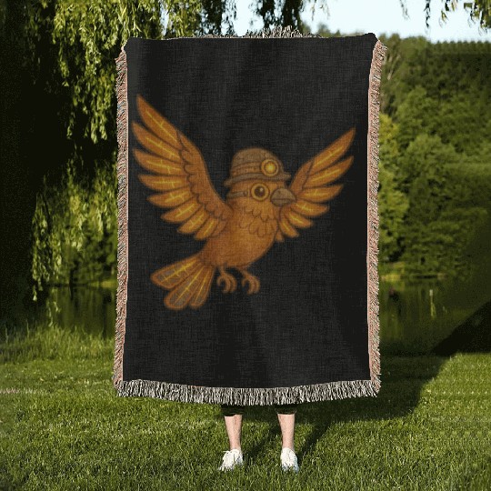 Steampunk Owl with Gears and Lantern Woven Blankets