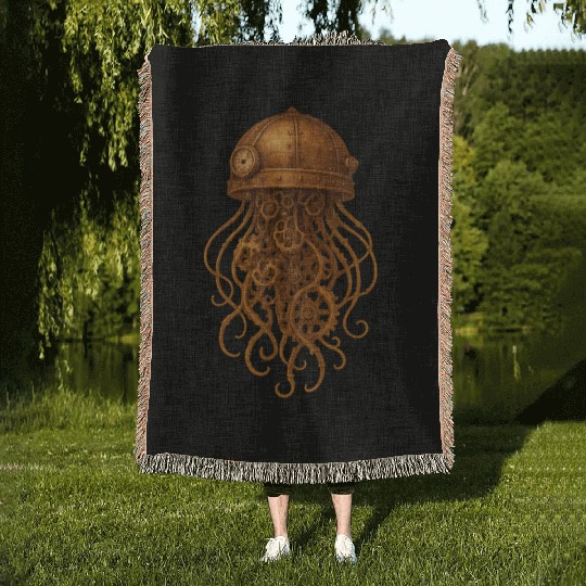 Steampunk Octopus Helmet Design Woven Blankets
