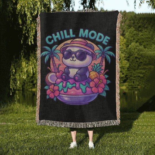 Panda Chill Mode Summer Vibes Woven Blankets