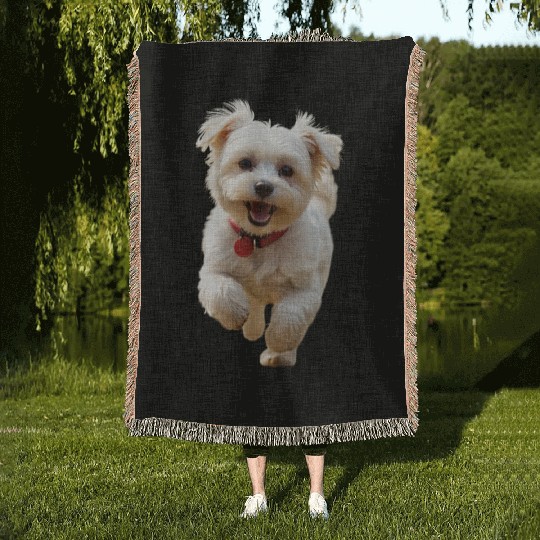Joyful Puppy Run Illustration Woven Blankets