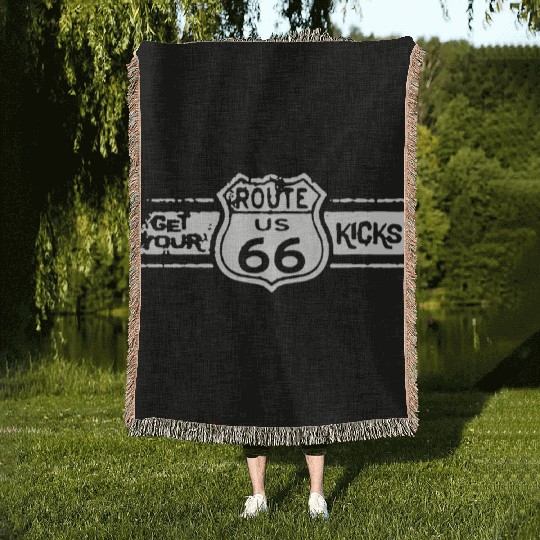 Get Your Kicks Route 66 Mechanics Work Classic Car Woven Blankets
