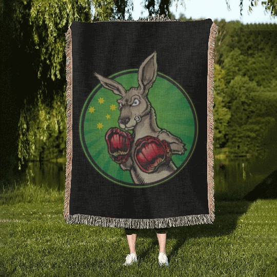 Boxing Kangaroo Woven Blankets