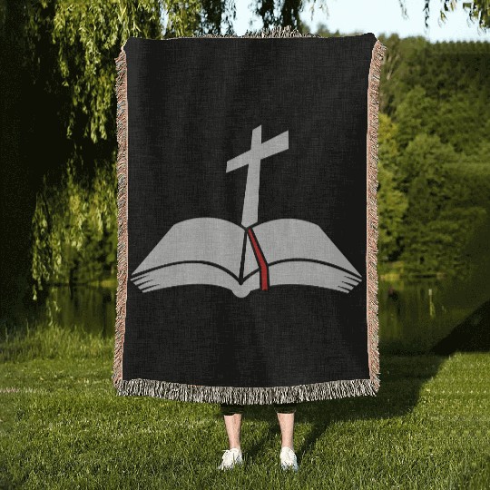 cross open bible 3c Woven Blankets