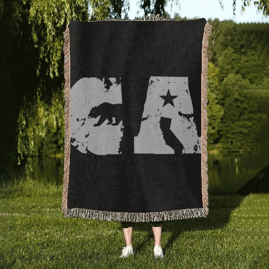 California Bear State Abbreviation Woven Blankets