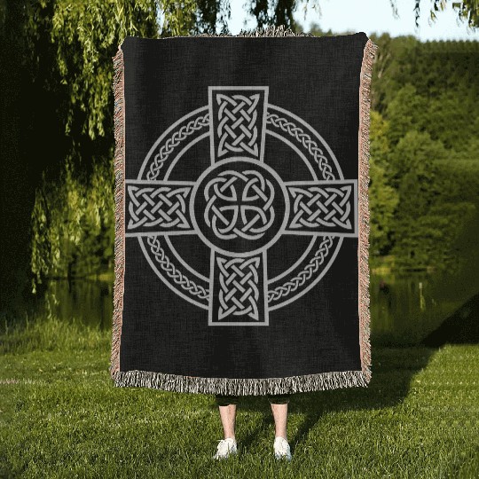 Celtic Cross Ireland Intricate Knotwork Design Woven Blankets