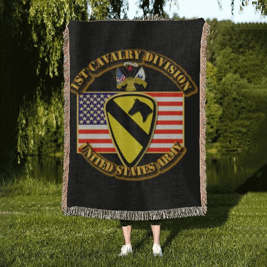 1st Cavalry Division w Flag Woven Blankets