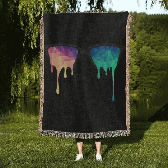 Abstract Psychedelic Nerd Glasses with Color Drops Woven Blankets