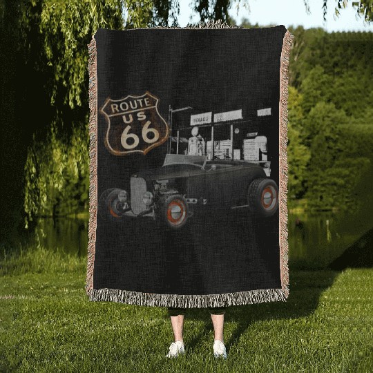 Route 66 1932 Ford Roadster Woven Blankets