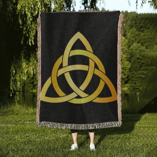 Original Triquetra circle celtic knot gold Woven Blankets